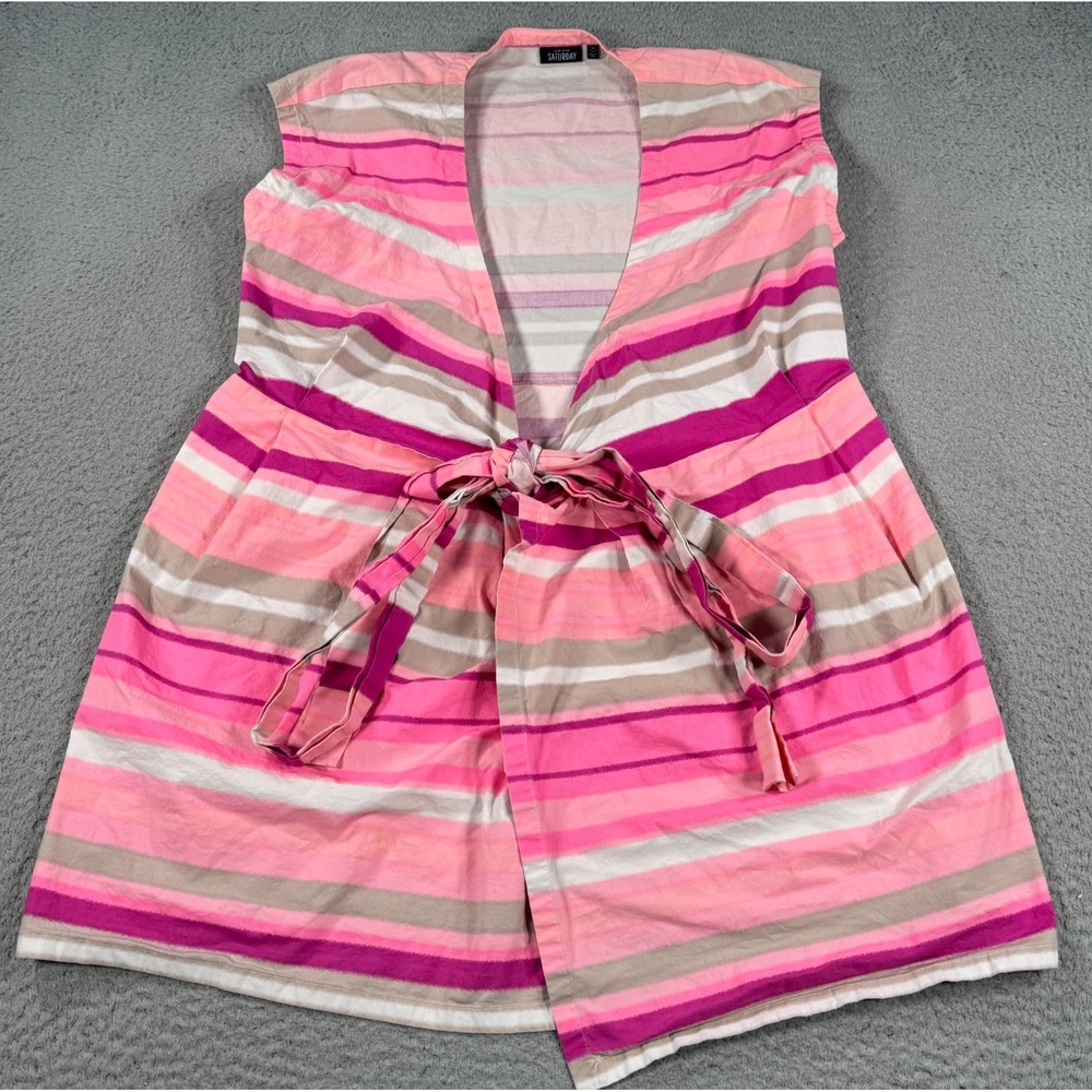Kate Spade Saturday Dress Women's Medium Pink Mini Cotton Striped Party Stretch
